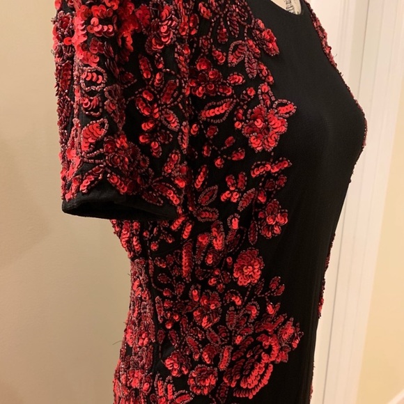 Aidan Mattox cocktail red and black sequins - Picture 10 of 14